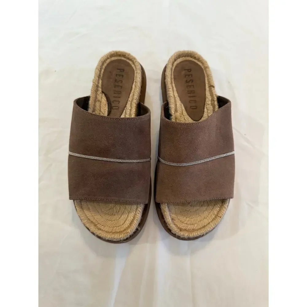 Peserico Taupe Slide Sandals with Rope Footbed